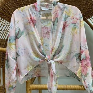 Sheer Hawaiian tie front top